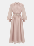 Robe longue en mousseline de soie à manches lanternes et ceinture