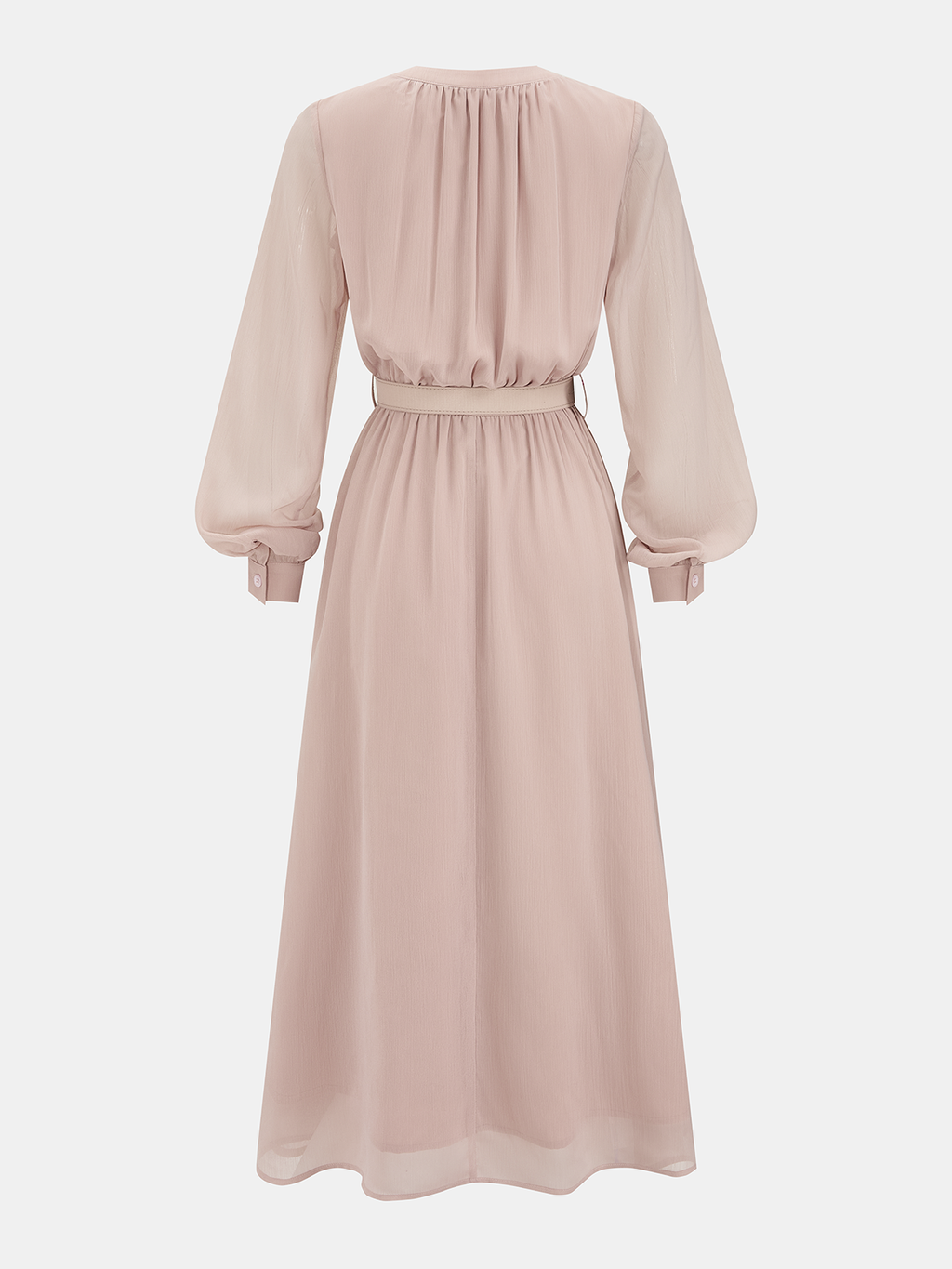 Robe longue en mousseline de soie à manches lanternes et ceinture
