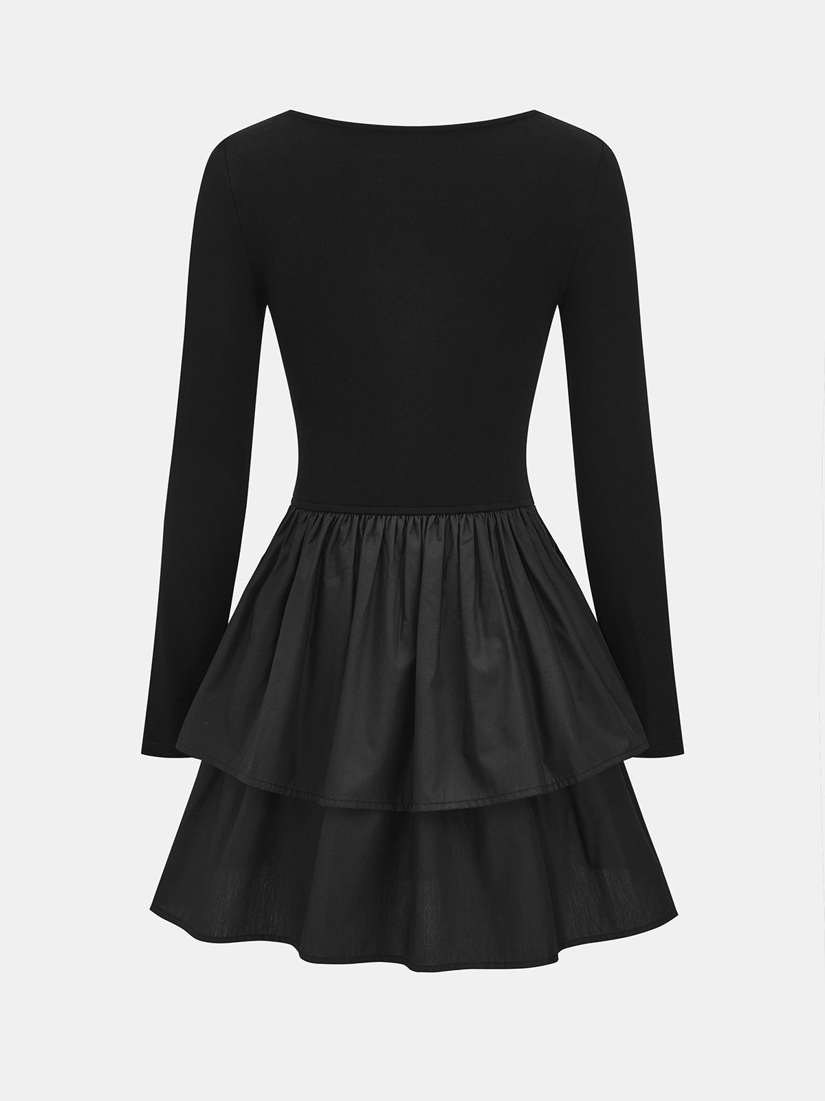 Tiered Ruffle Hem Long-Sleeve Fitted Dress