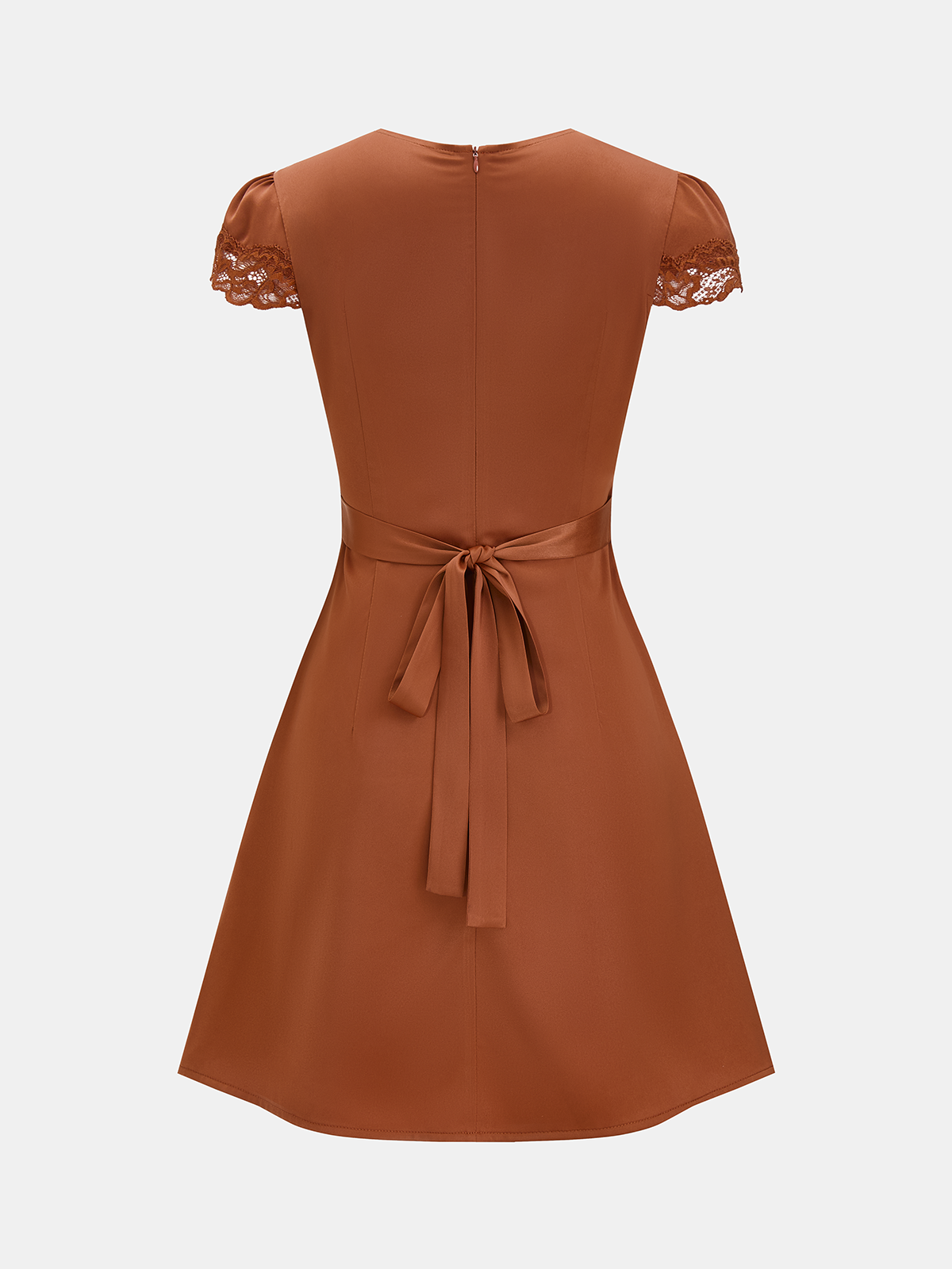 Mini-robe en satin à encolure en V et bordure en dentelle