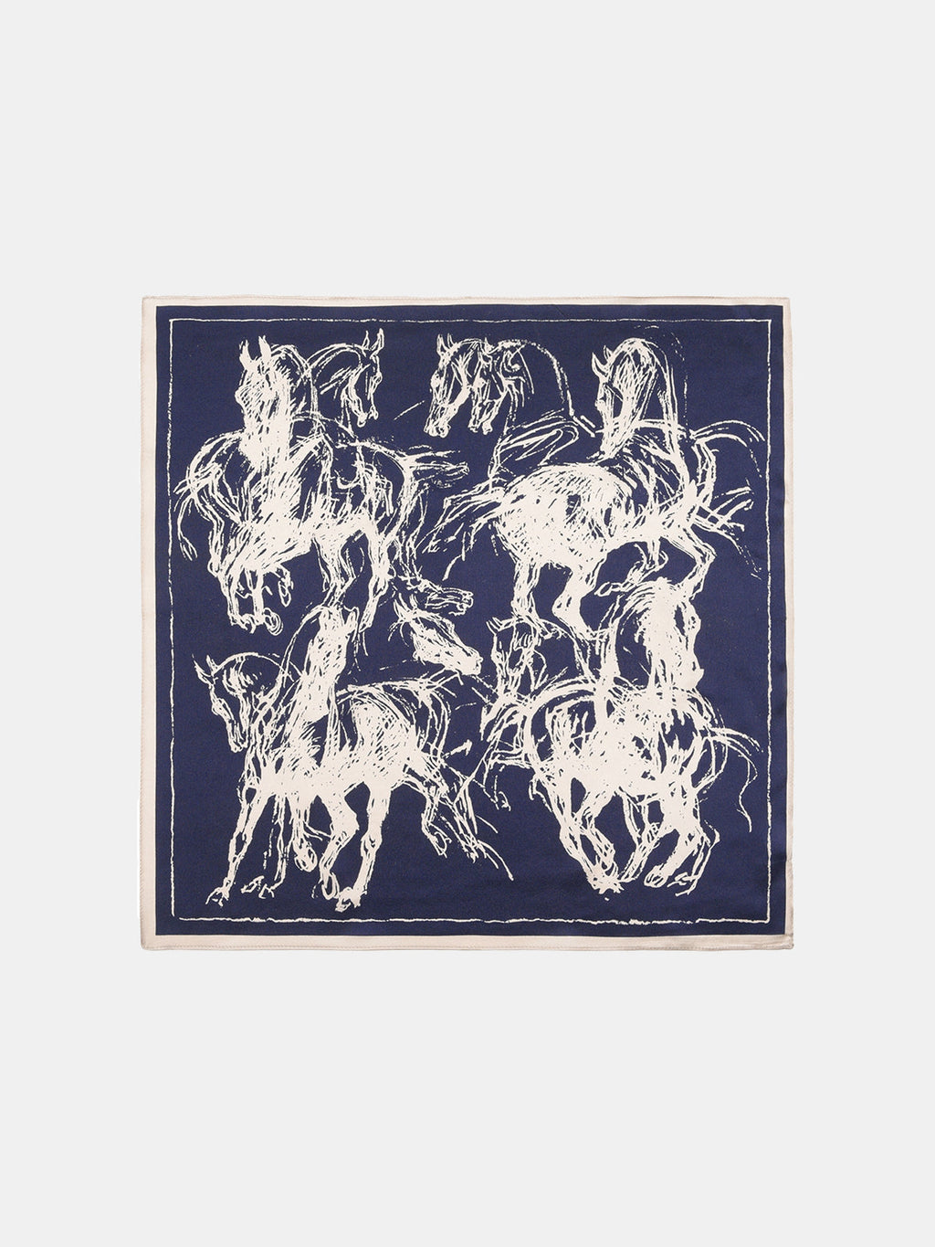 Foulard en soie imprimé cheval esquisse