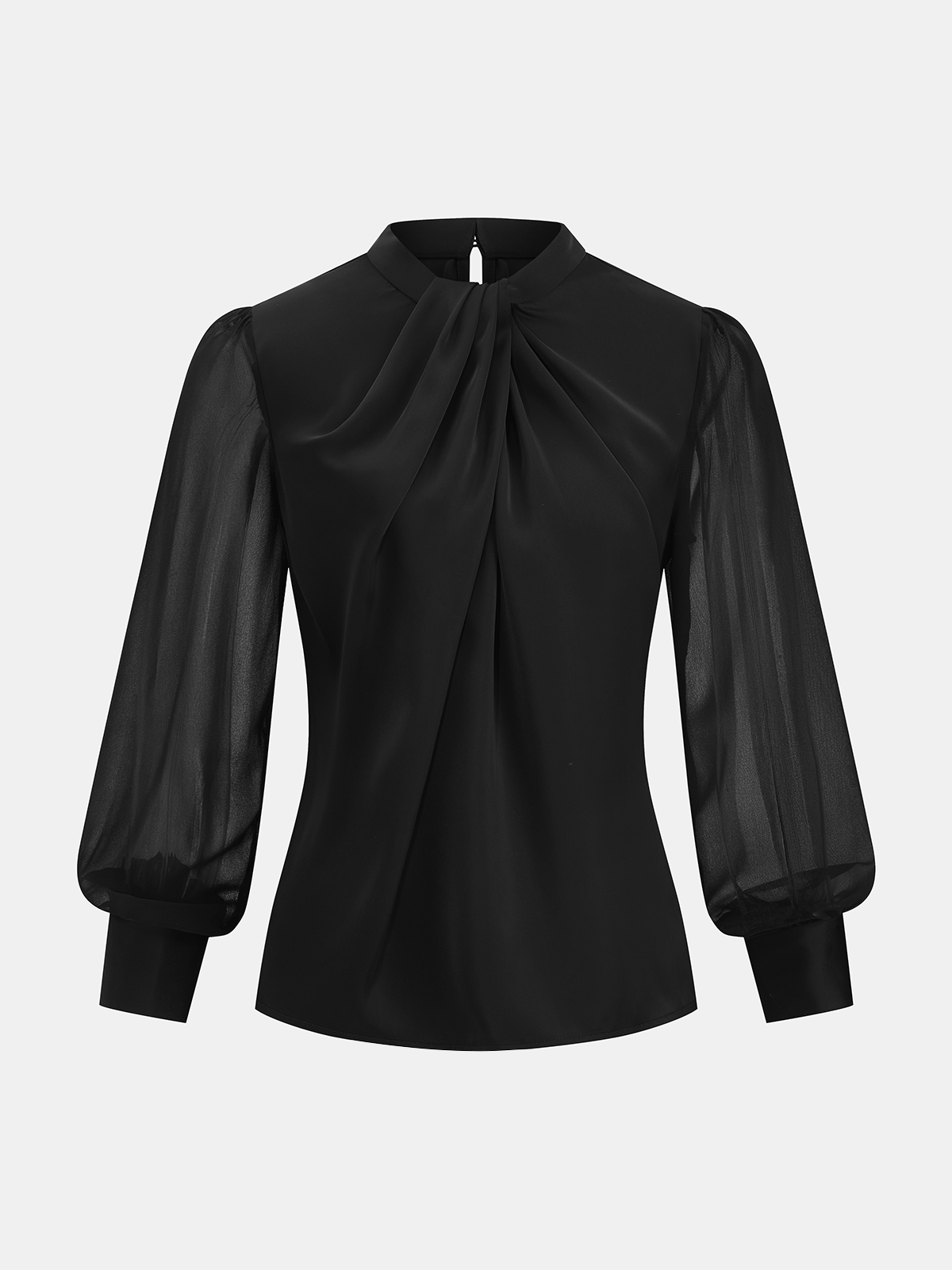 Chemisier en satin à manches transparentes et devant torsadé