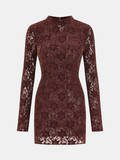 Mini-robe jacquard en dentelle à manches longues