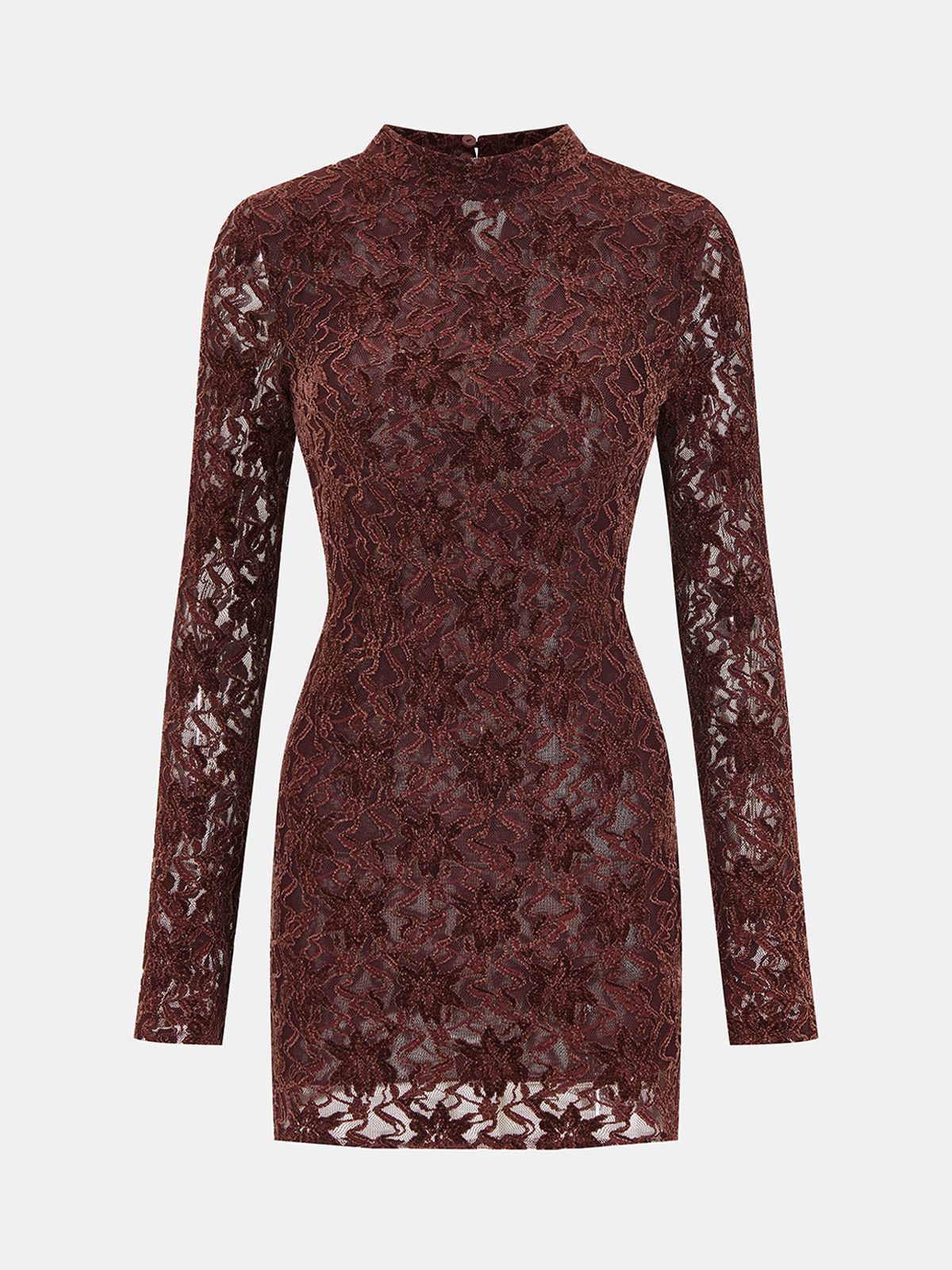 Mini-robe jacquard en dentelle à manches longues