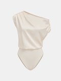 Satin-Body mit One-Shoulder-Drapierung