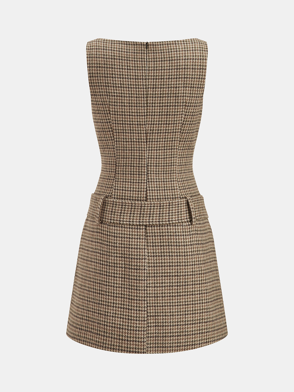 Mini-robe fourreau sans manches ceinturée à carreaux pied-de-poule