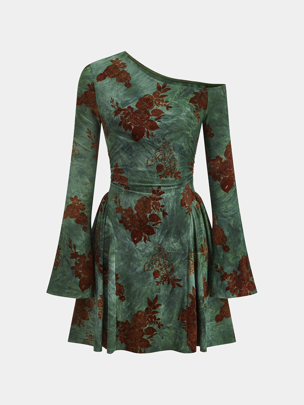 Mini-robe à imprimé floral floqué et à une épaule