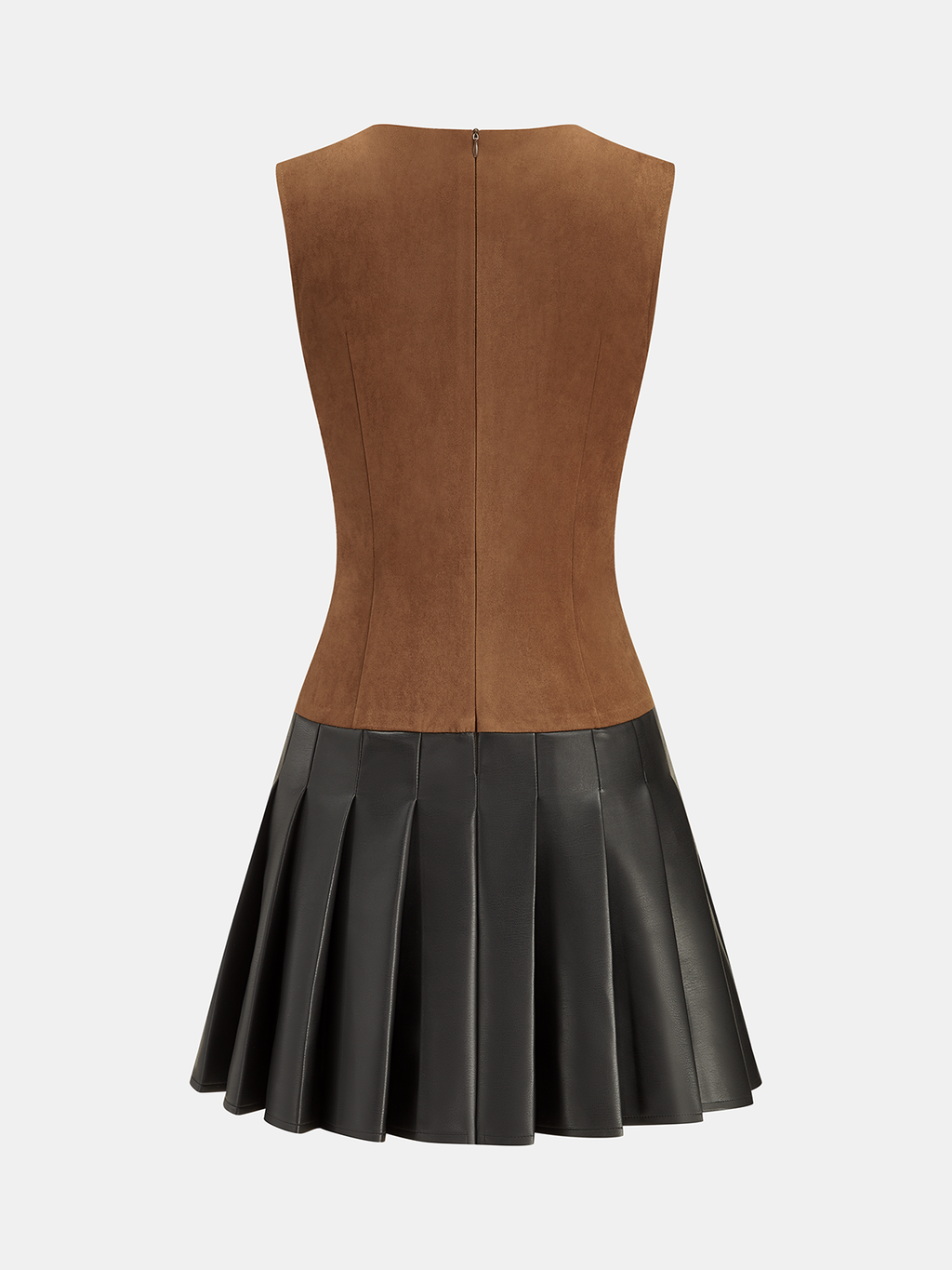 Robe sans manches effet suédine à ourlet plissé en similicuir