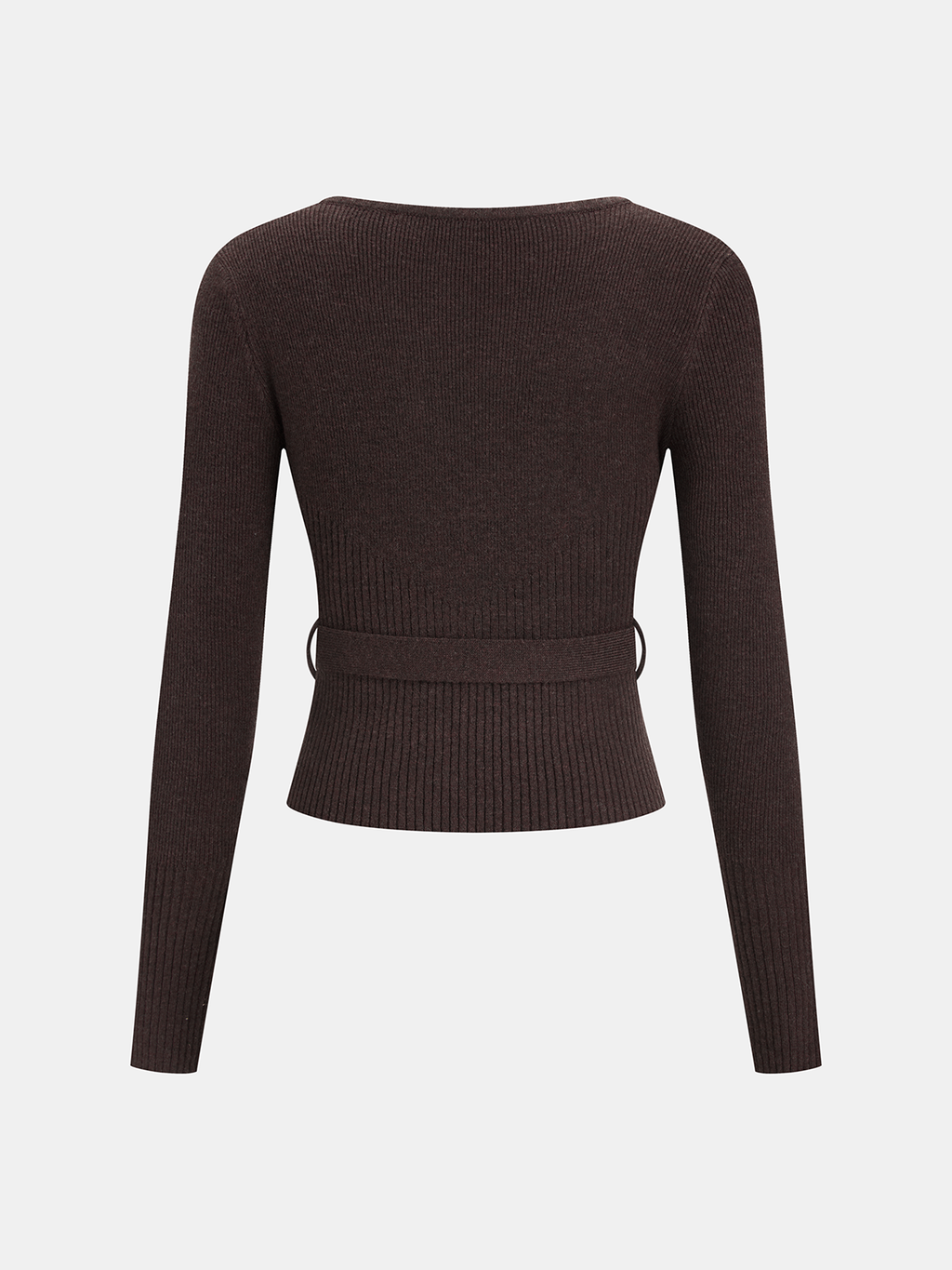 Pull en tricot côtelé en mélange de laine ceinturé à encolure carrée