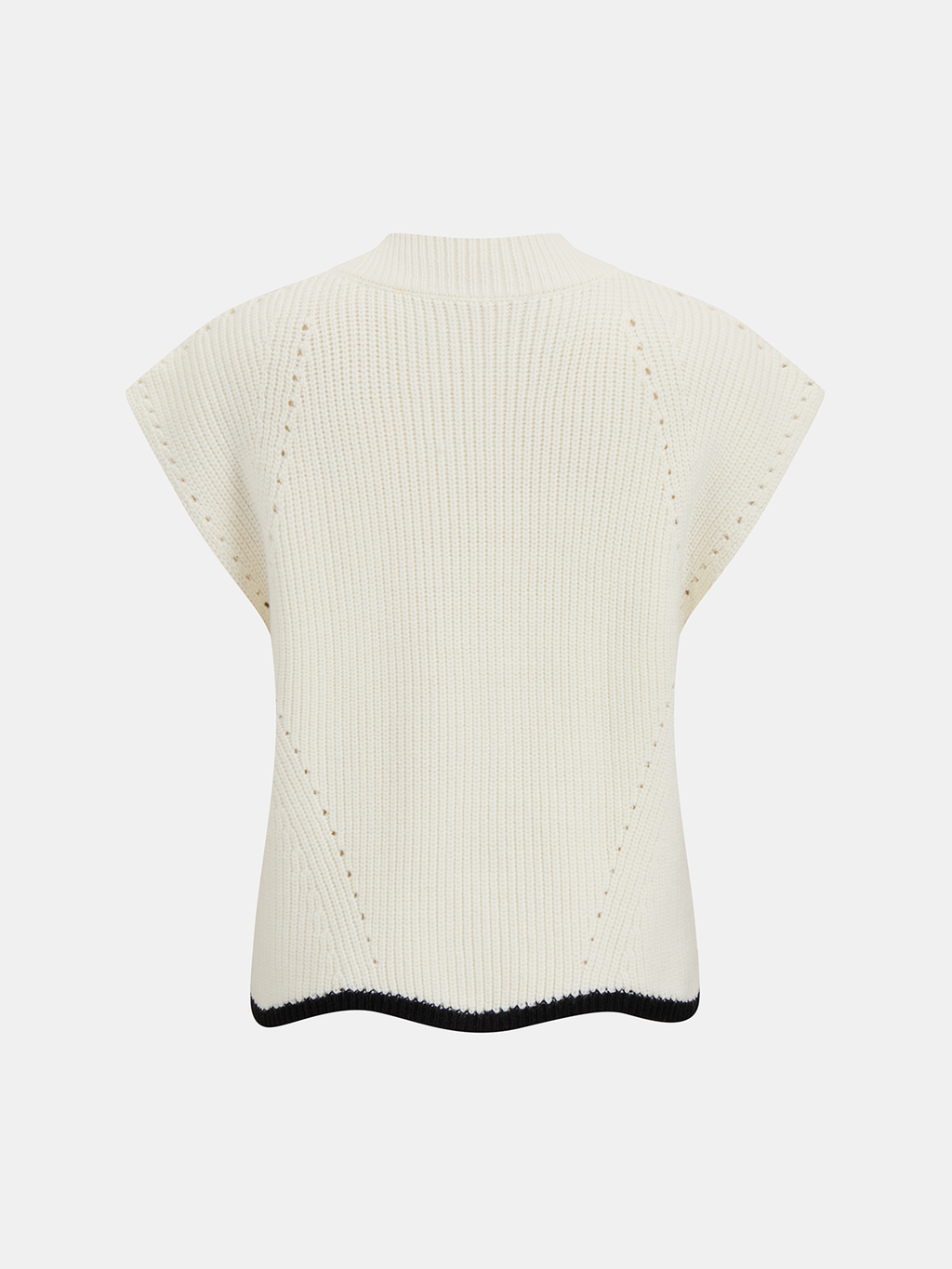 Wool Blend Contrast Trim Cap Sleeve Knit Top