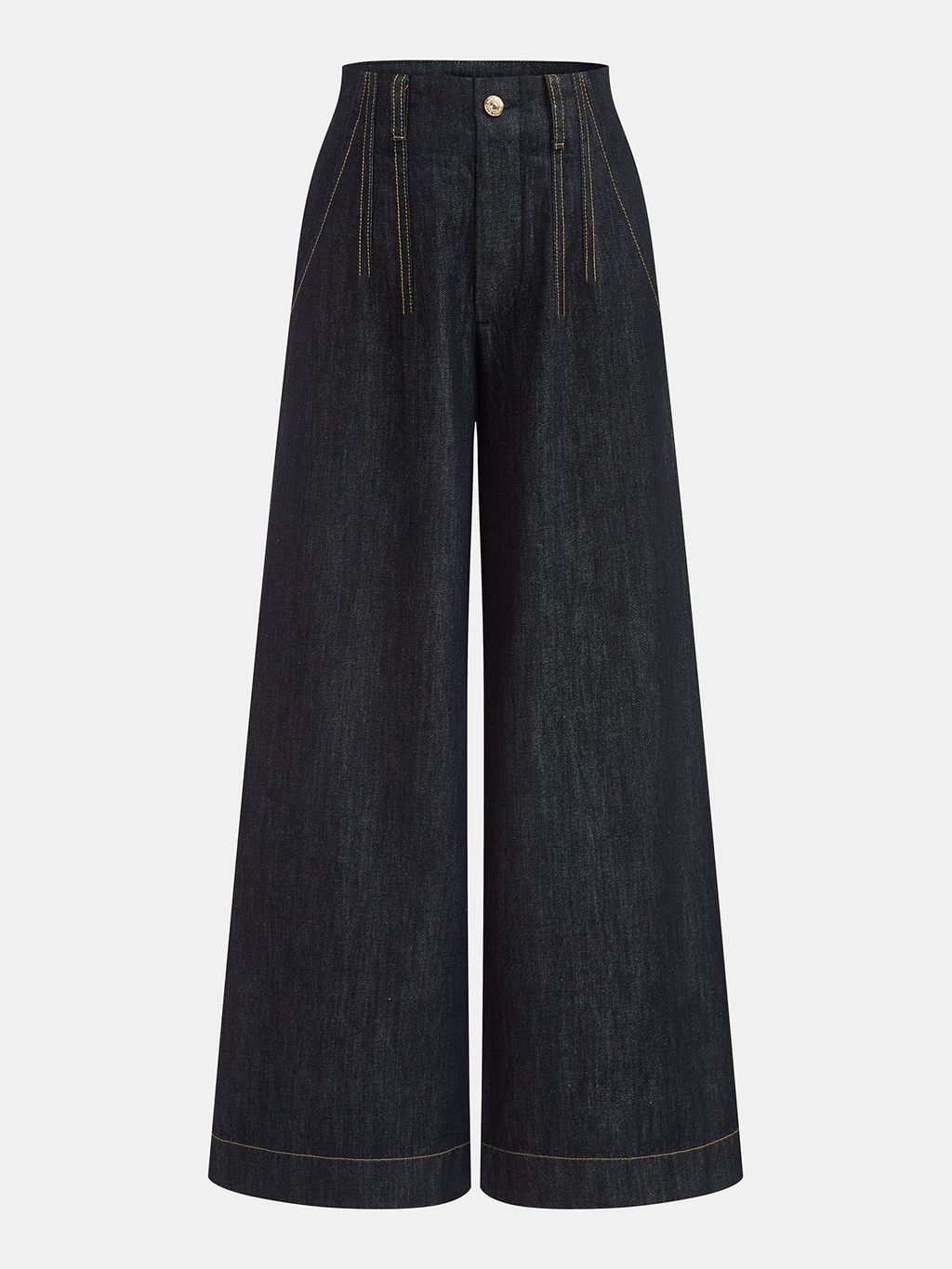 Kontrastnaht-Jeans mit hoher Taille und weitem Bein