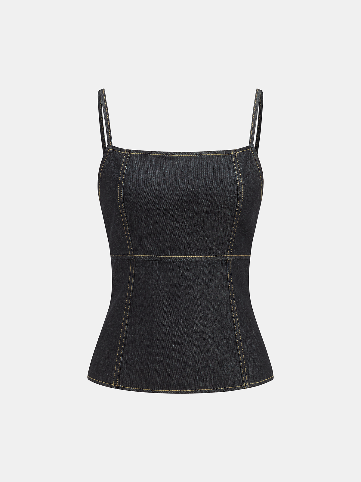 Top bustier en jean à surpiqûres contrastantes