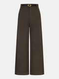 Belted Wool-Blend Straight-Leg Pants