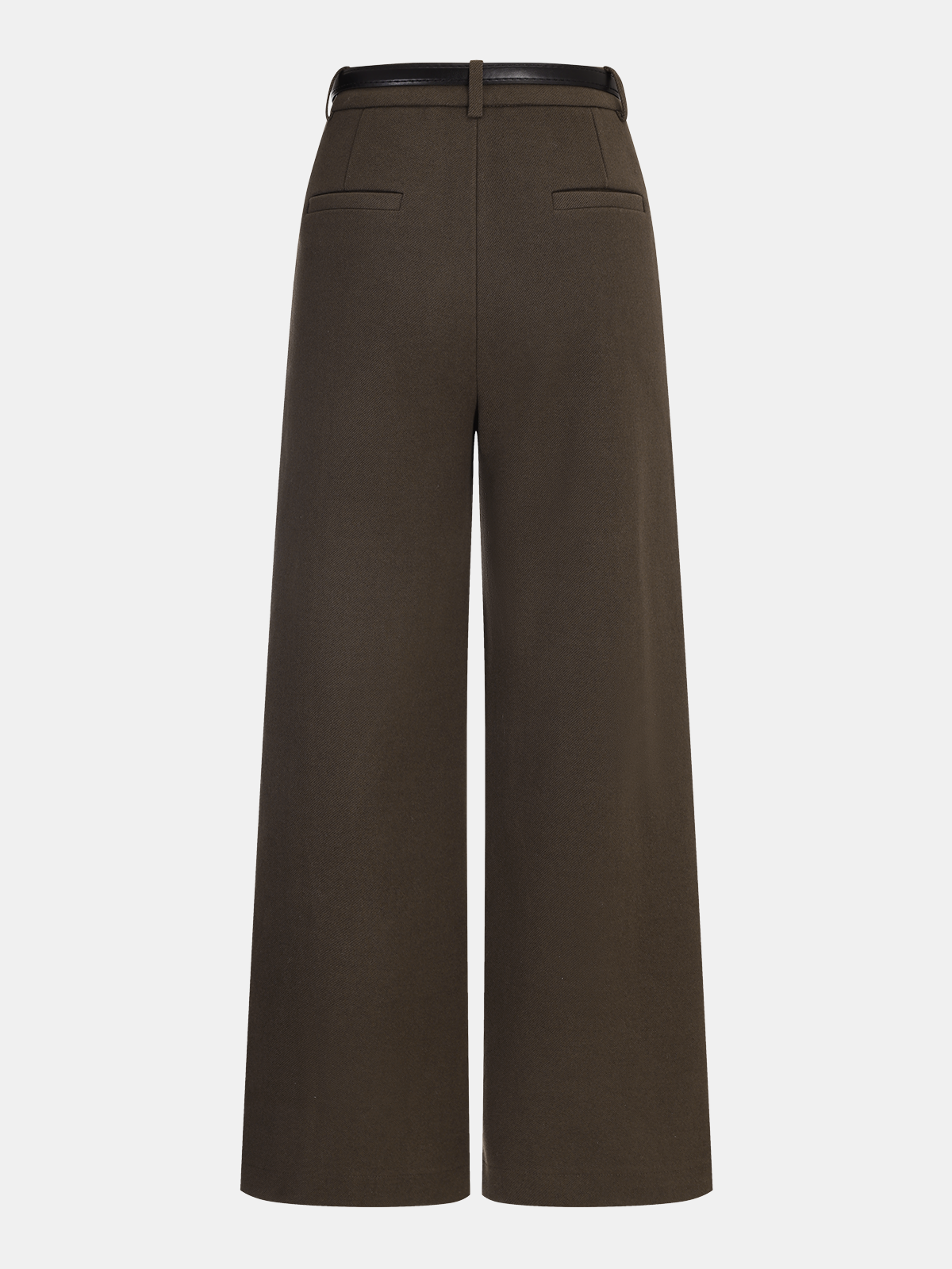 Pantalon droit en laine mélangée ceinturé