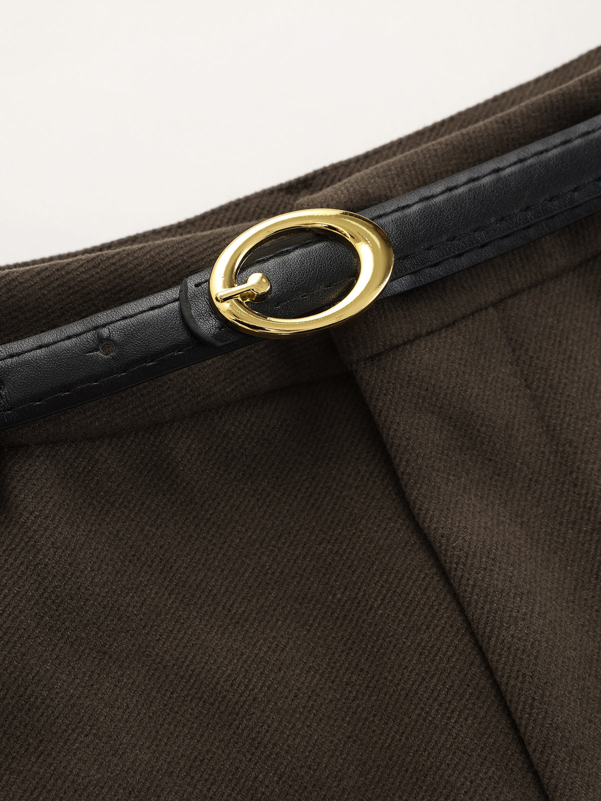 Pantalon droit en laine mélangée ceinturé