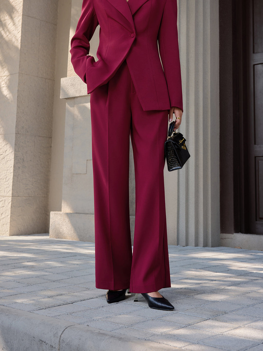 Pantalon droit décontracté taille mi-haute
