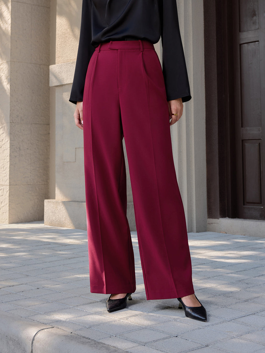 Pantalon droit décontracté taille mi-haute