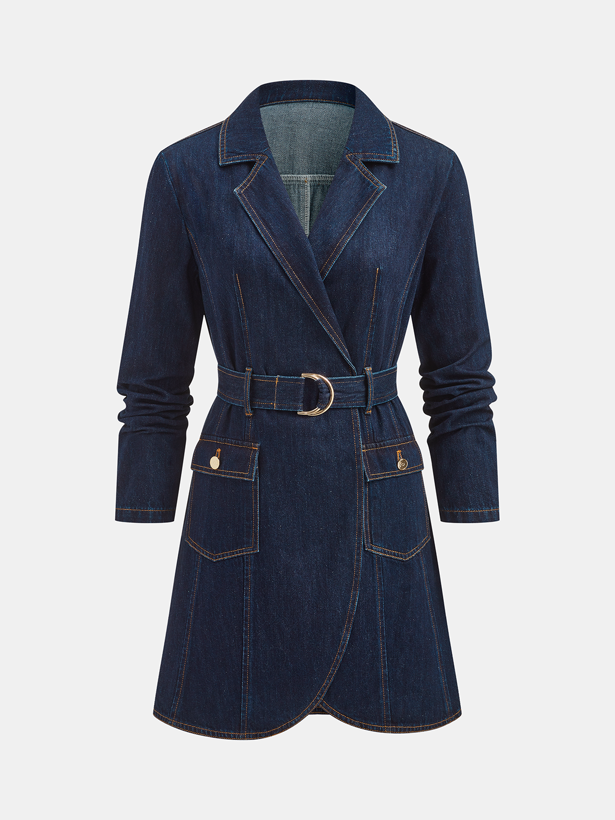 Robe blazer en jean ceinturée