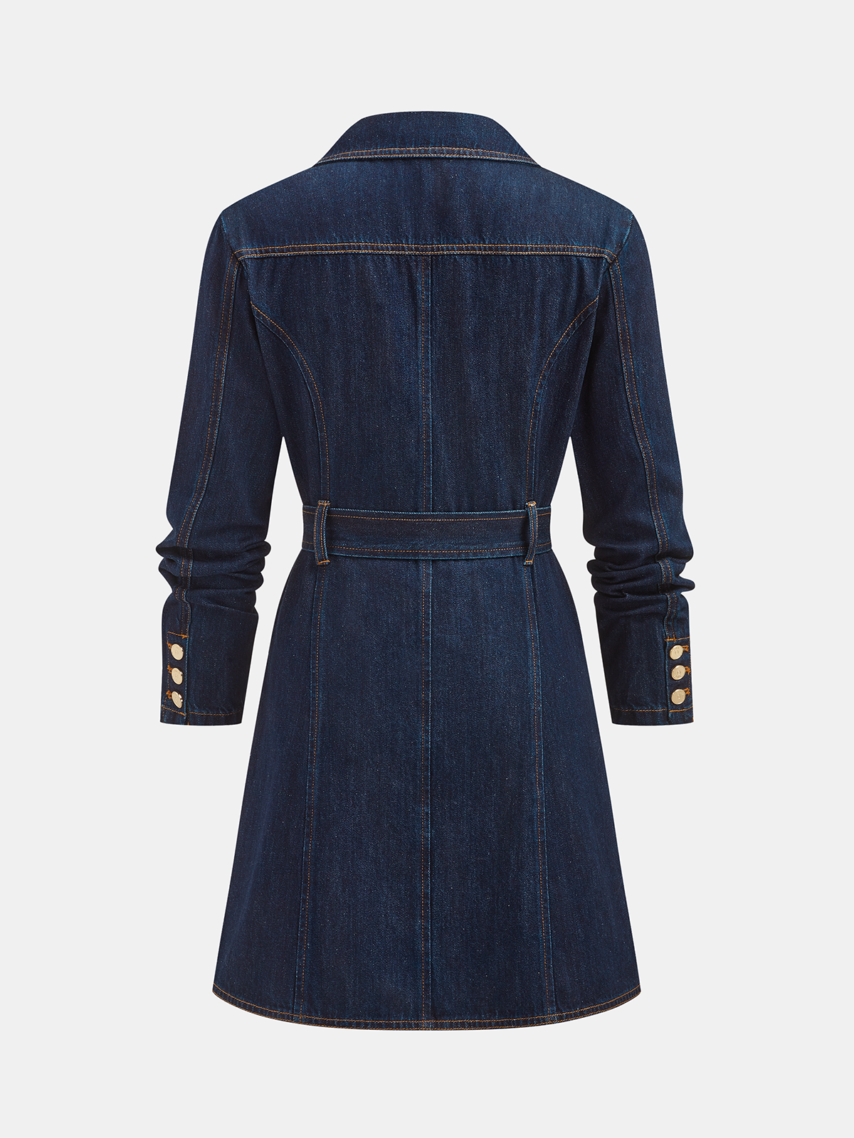 Robe blazer en jean ceinturée