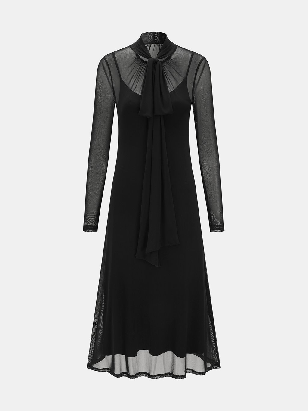 Robe longue en résille semi-transparente à nouer au col