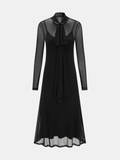 Robe longue en résille semi-transparente à nouer au col