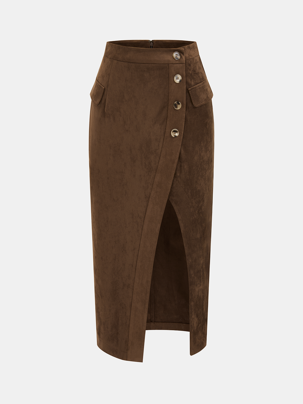 Jupe mi-longue effet daim boutonnée