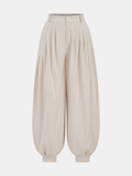 Pantalon ballon plissé en mélange de lin