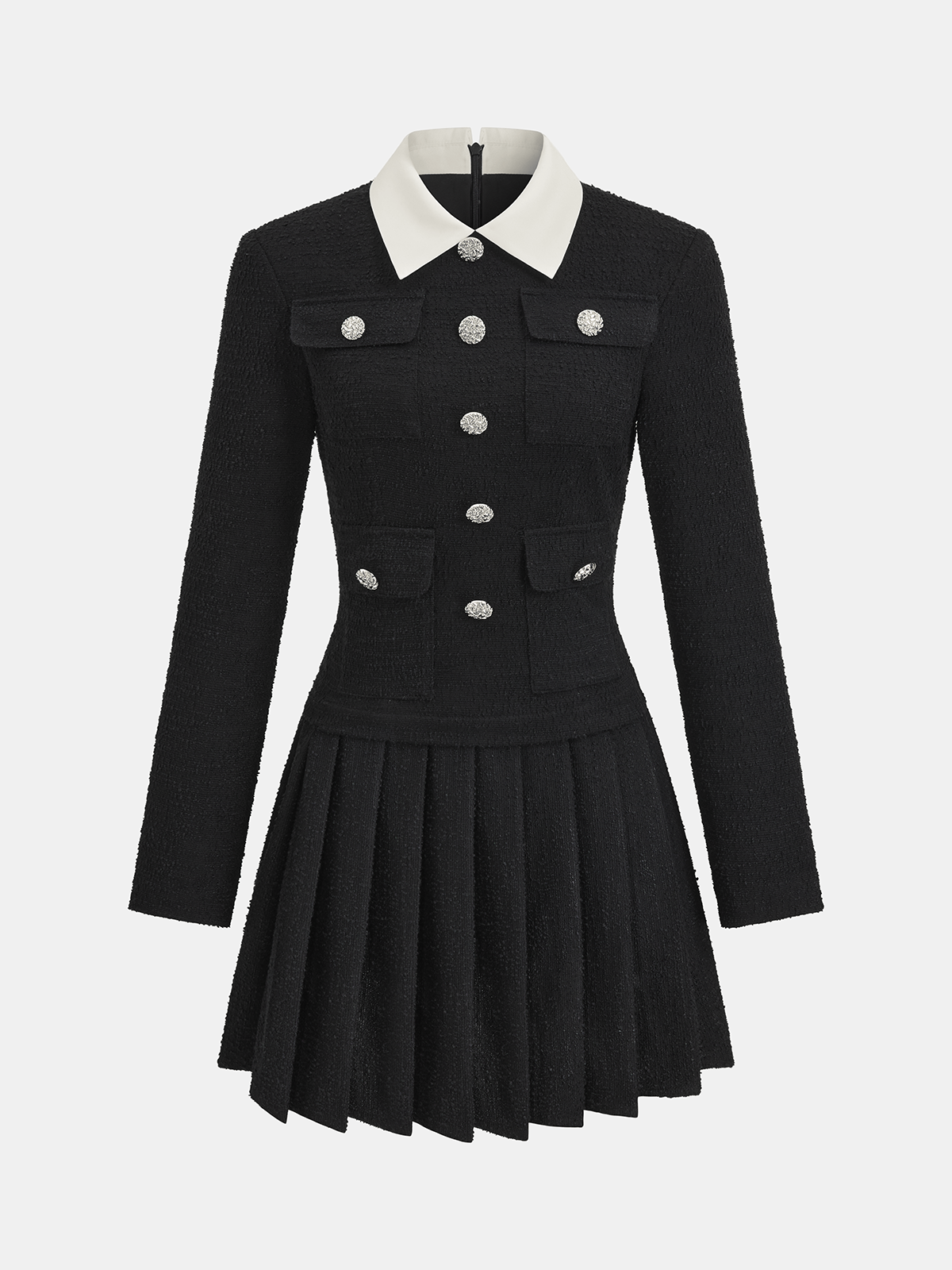 Plissiertes Minikleid mit Kontrastkragen