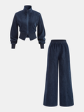 Samtjacke mit Reißverschluss & Hose mit weitem Bein