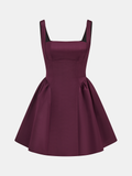 Square Neck Satin Flare Mini Dress