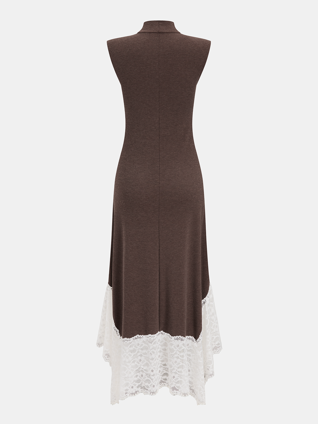 Robe longue sans manches à col roulé et ourlet en dentelle