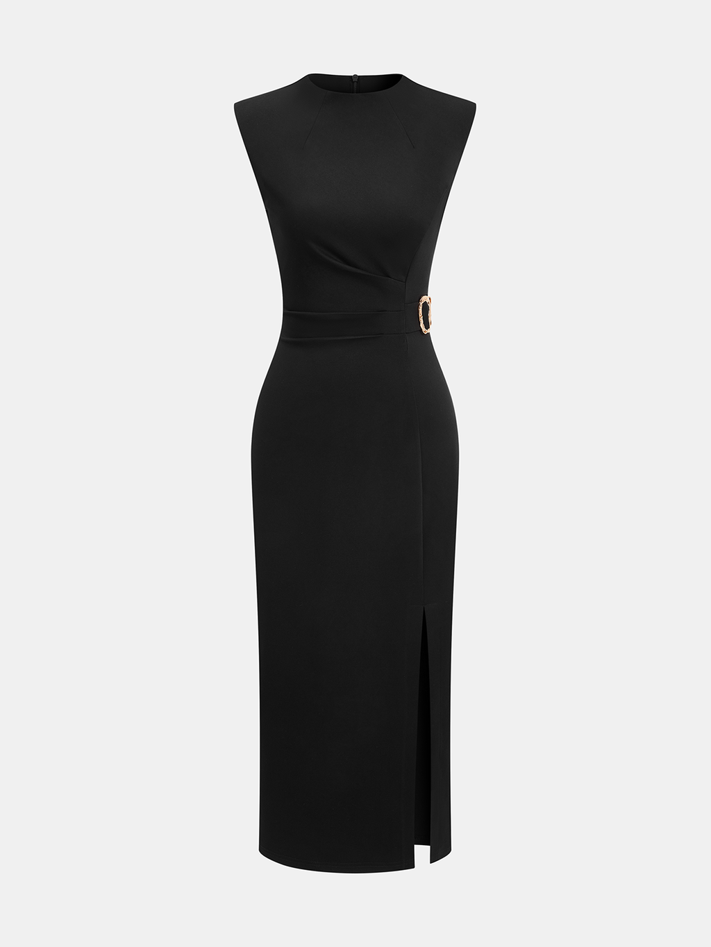 Ärmelloses Midikleid mit Schlitz und Metalldetail