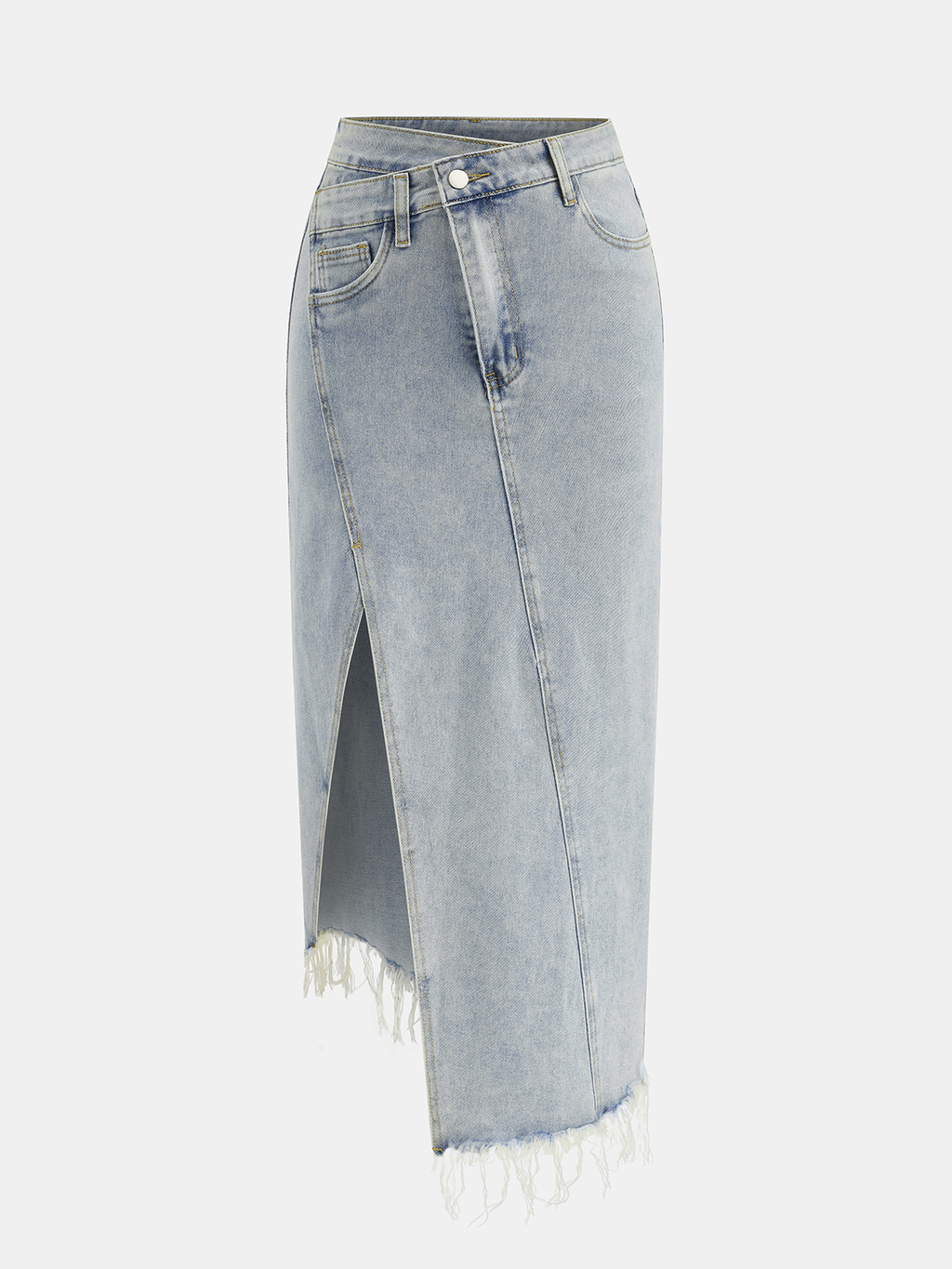 Asymmetrischer Denim-Fransen-Midirock