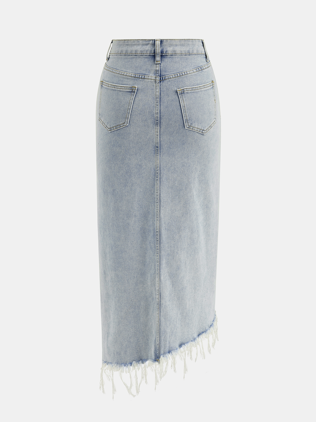 Asymmetrischer Denim-Fransen-Midirock