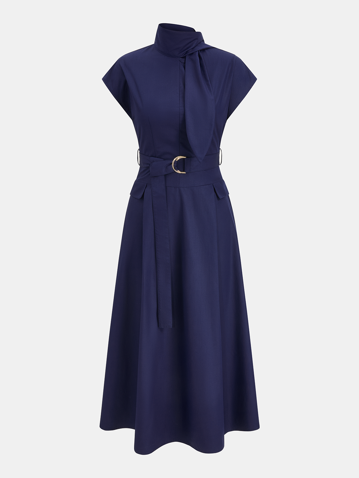 Maxikleid ohne Ärmel mit Bindekragen und Gürtel