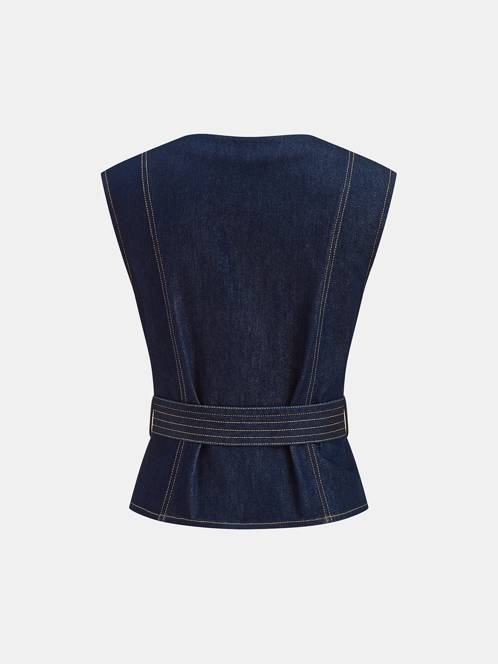Gilet sans manches en jean ceinturé