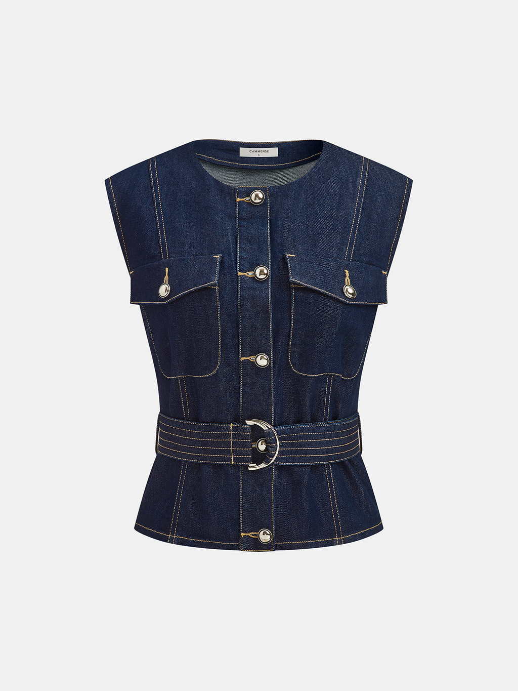 Gilet sans manches en jean ceinturé
