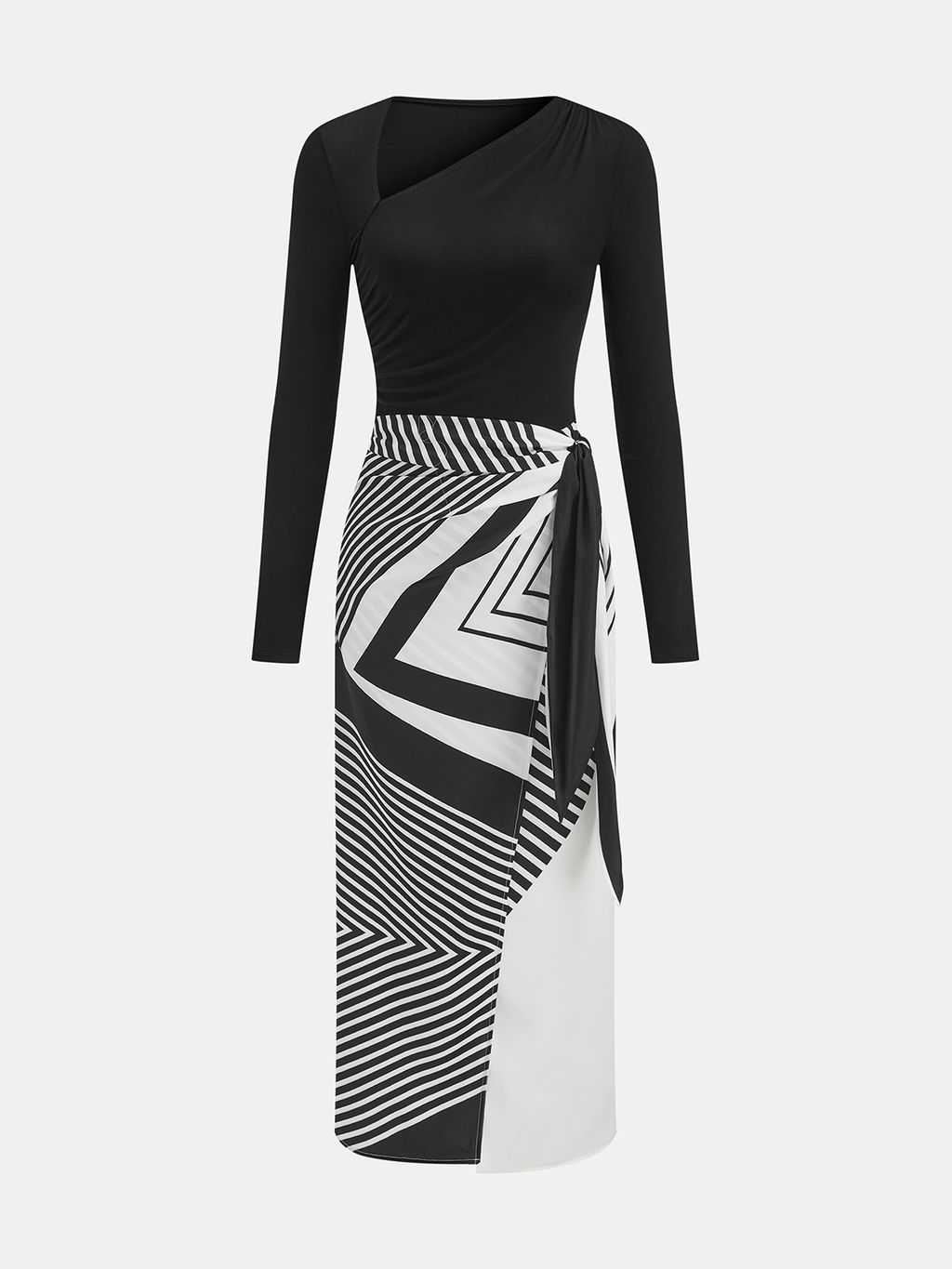 Robe portefeuille asymétrique à imprimé abstrait et illusion d'optique