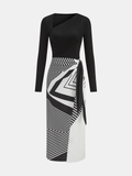 Robe portefeuille asymétrique à imprimé abstrait et illusion d'optique