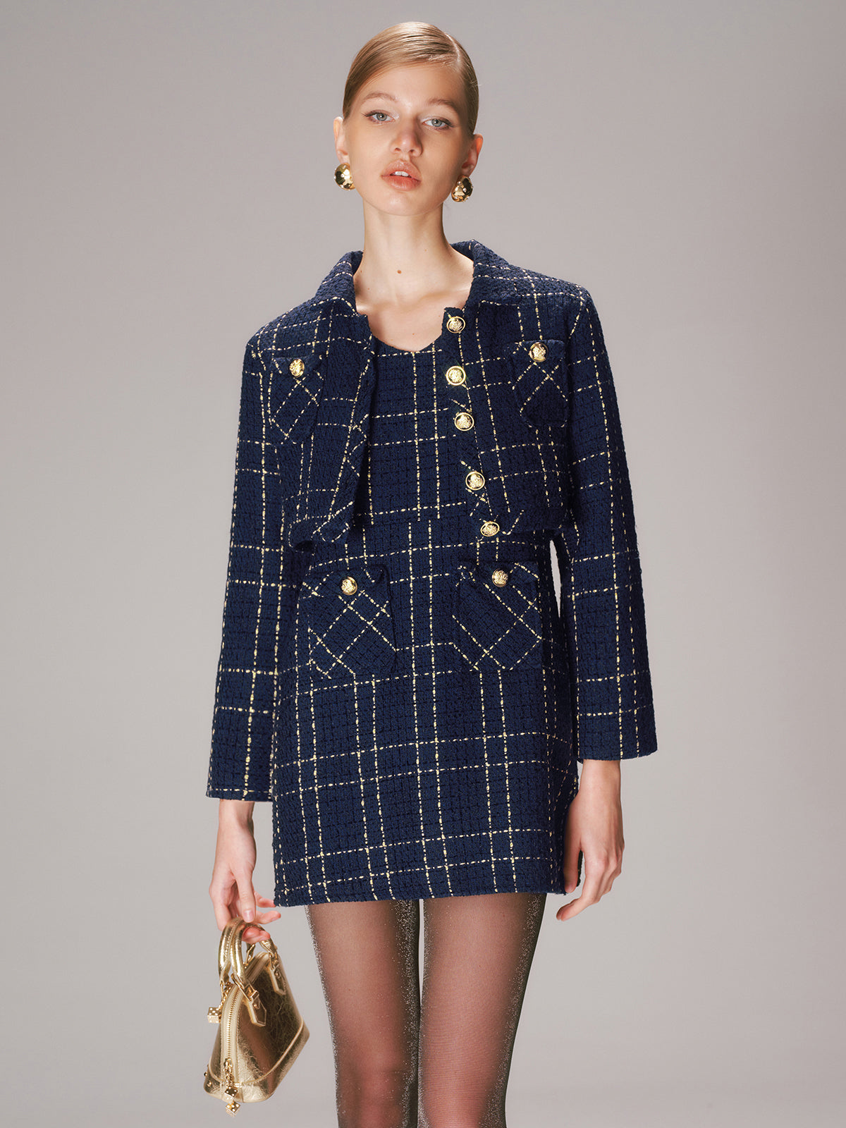 Ensemble veste courte en tweed et mini-robe
