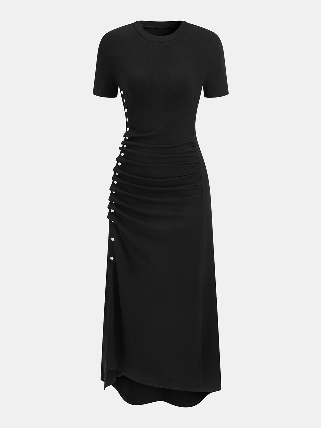 Robe à manches courtes froncée sur le côté avec boutons décoratifs