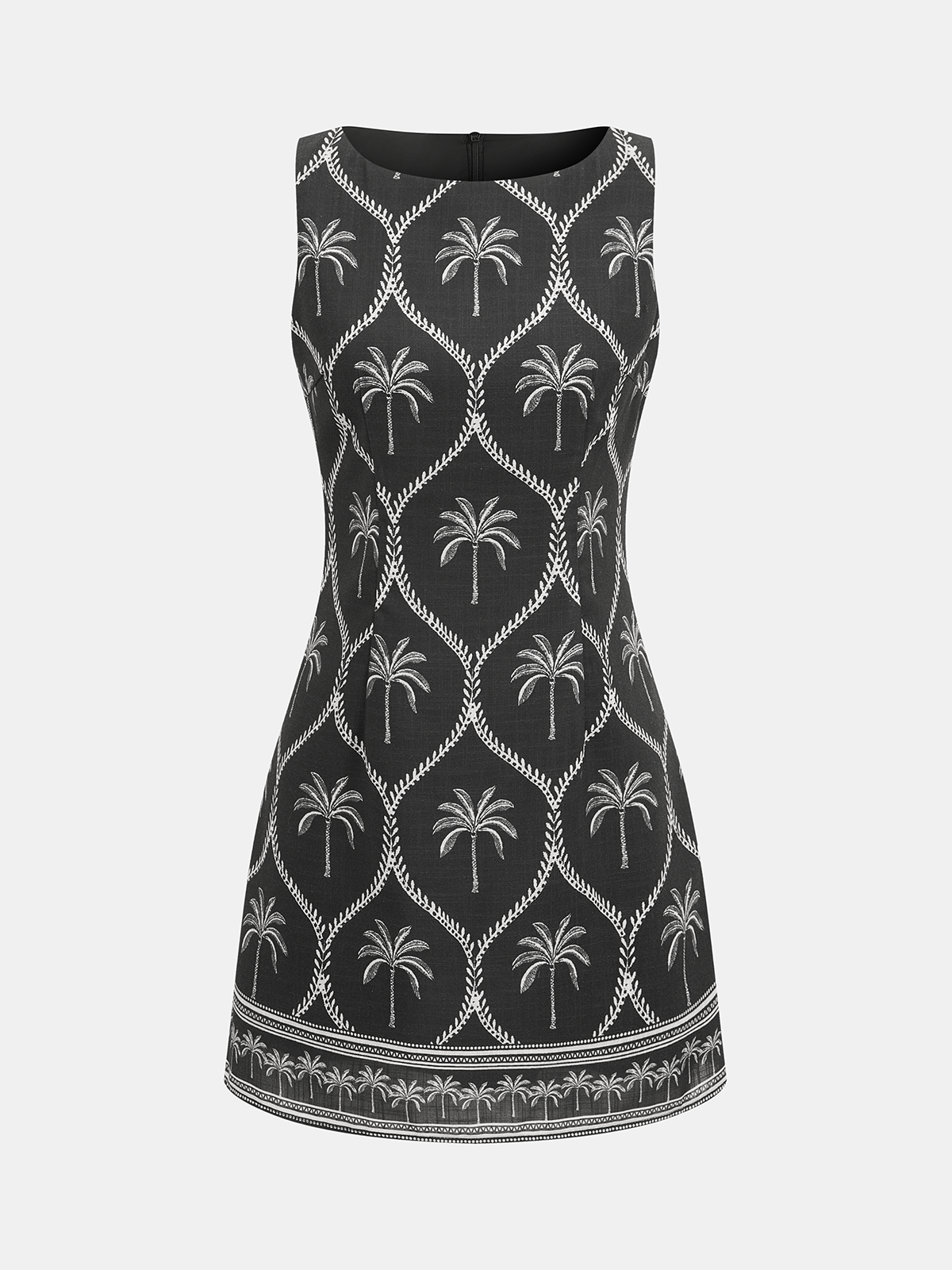 Ärmelloses Mini-Kleid mit Palmenmuster