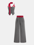 Ensemble caraco et pantalon en dentelle contrastante avec foulard