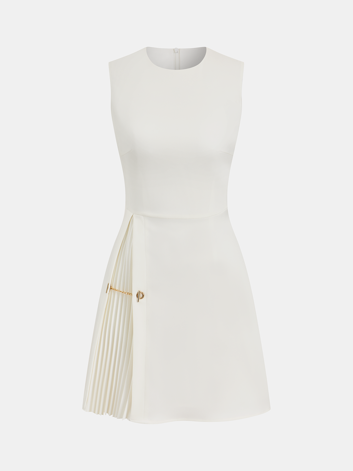Ärmelloses Mini-Plisseekleid mit Kettendetail