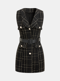 Gürtel Plaid Tweed Ärmelloses Minikleid