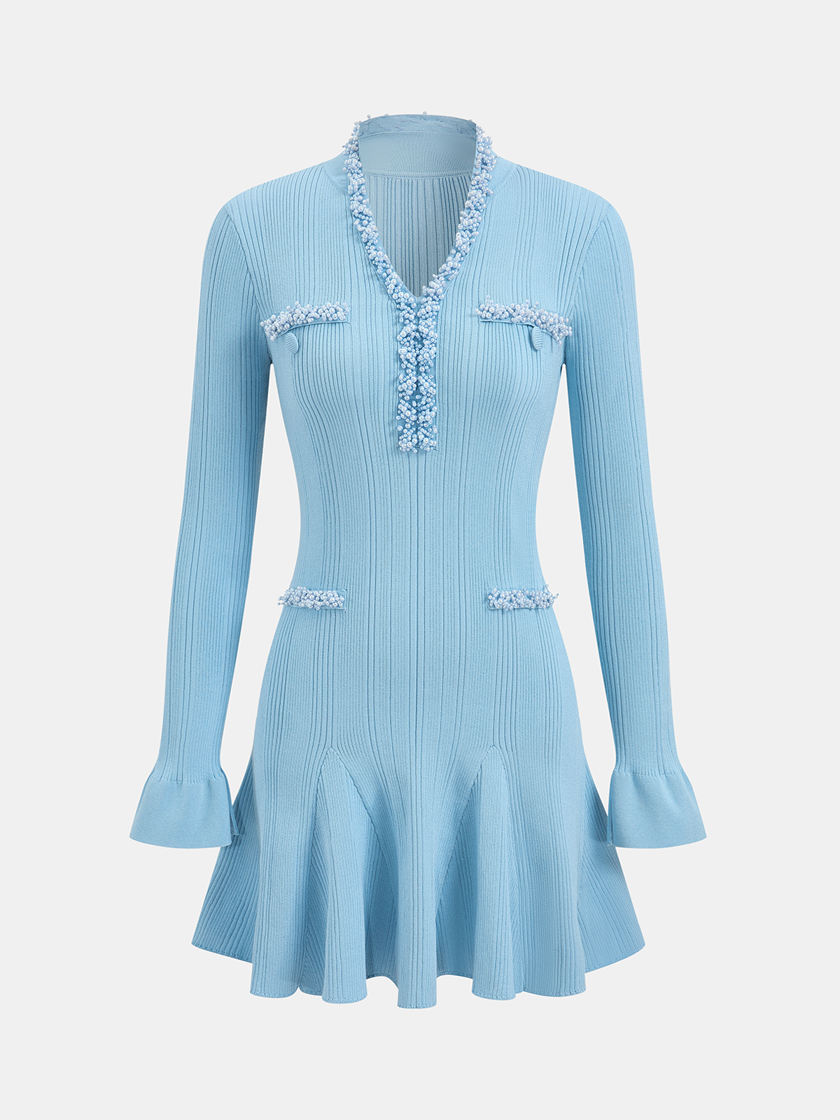 Mini-robe en maille à ourlet volanté et perles