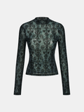 Damask Print Mock Neck T-Shirt