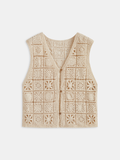 Square Crochet Button-Front Knit Vest