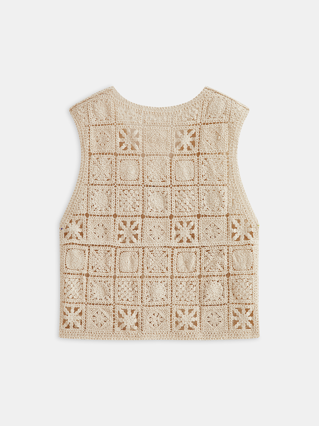 Square Crochet Button-Front Knit Vest