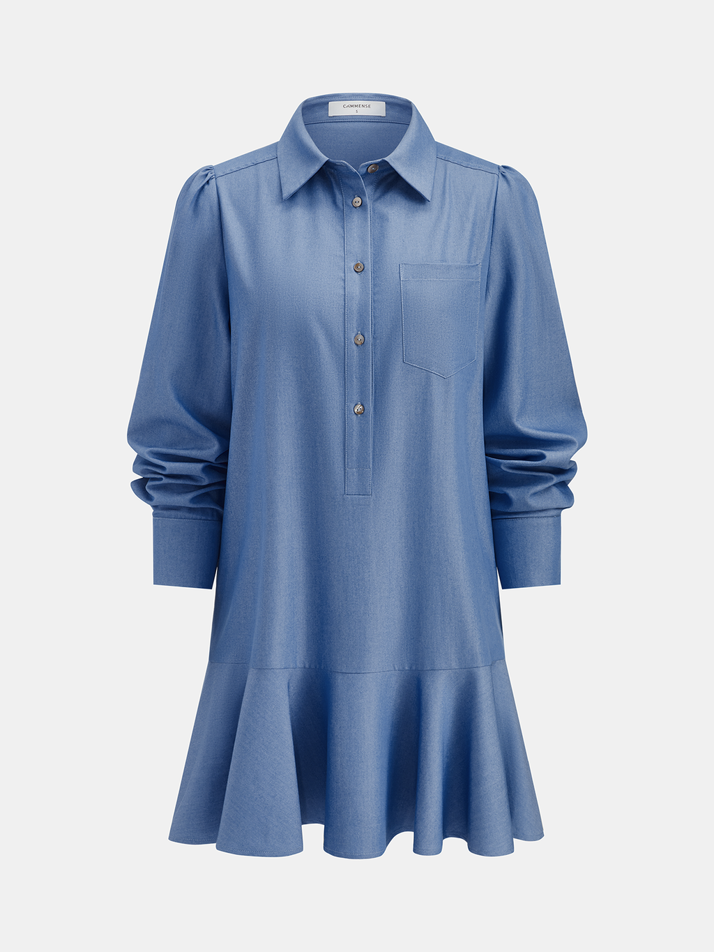 Robe chemise en jean à volants